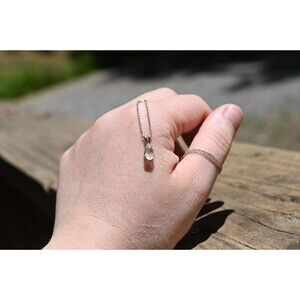 Pear or teardrop shaped necklace dainty .925 Sterling Silver pendant Raw Diamond